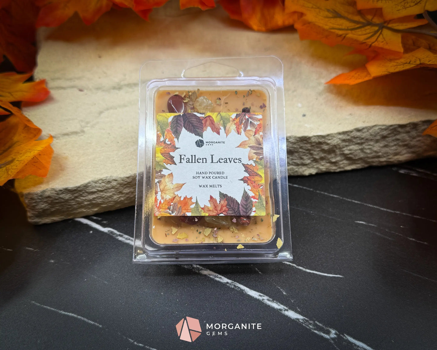 Fallen Leaves Wax Melts – Autumn Scented Melts with Crystals & Leaves | Cinnamon Apple Berry | Fall Wax Warmer Melts