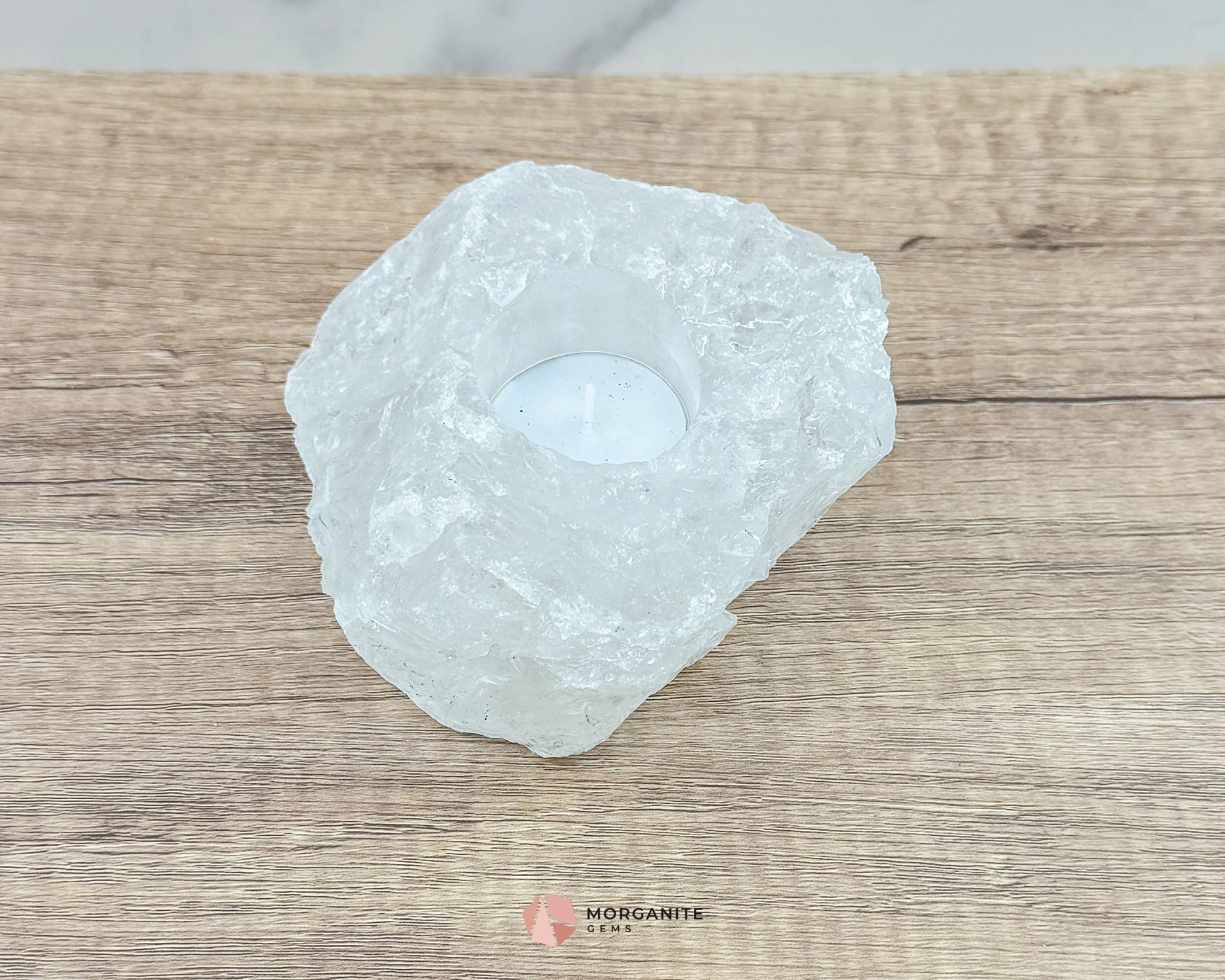 Clear Quartz Candle Holder – Natural Elegance for Warm Ambiance-Morganite Gems