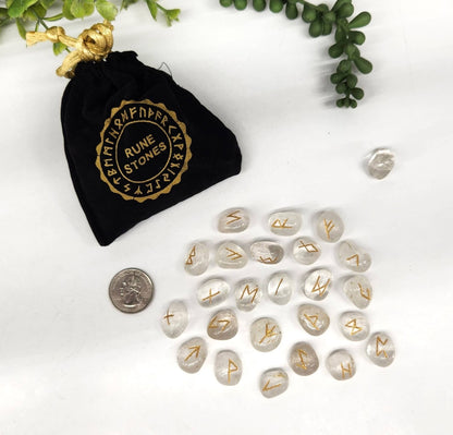 Clear Quartz Gemstone Rune Sets with Velvet Pouch-Morganite Gems