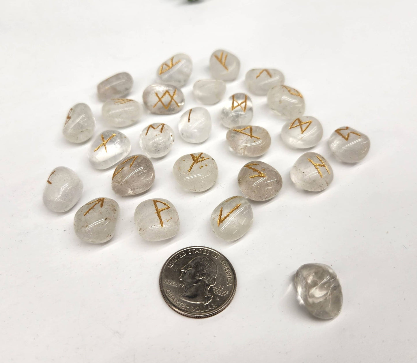 Clear Quartz Gemstone Rune Sets with Velvet Pouch-Morganite Gems