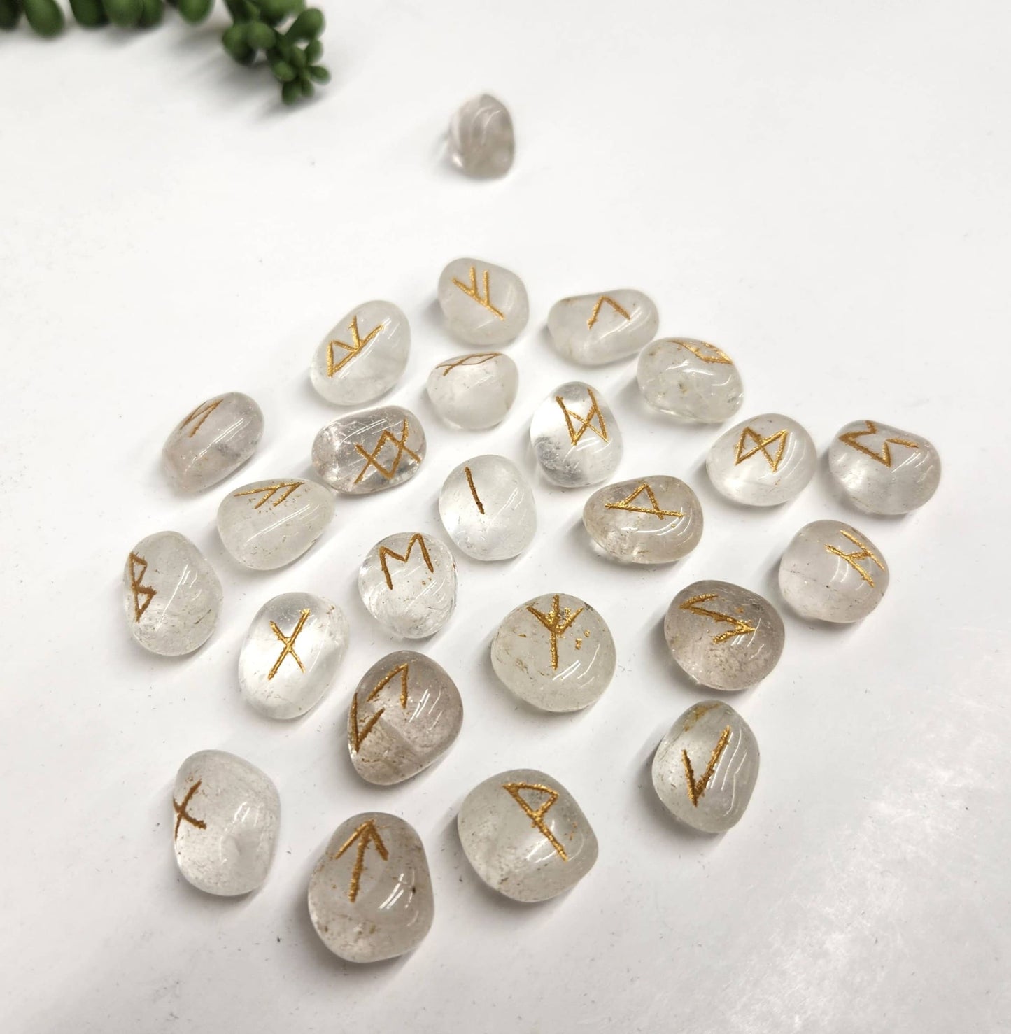 Clear Quartz Gemstone Rune Sets with Velvet Pouch-Morganite Gems