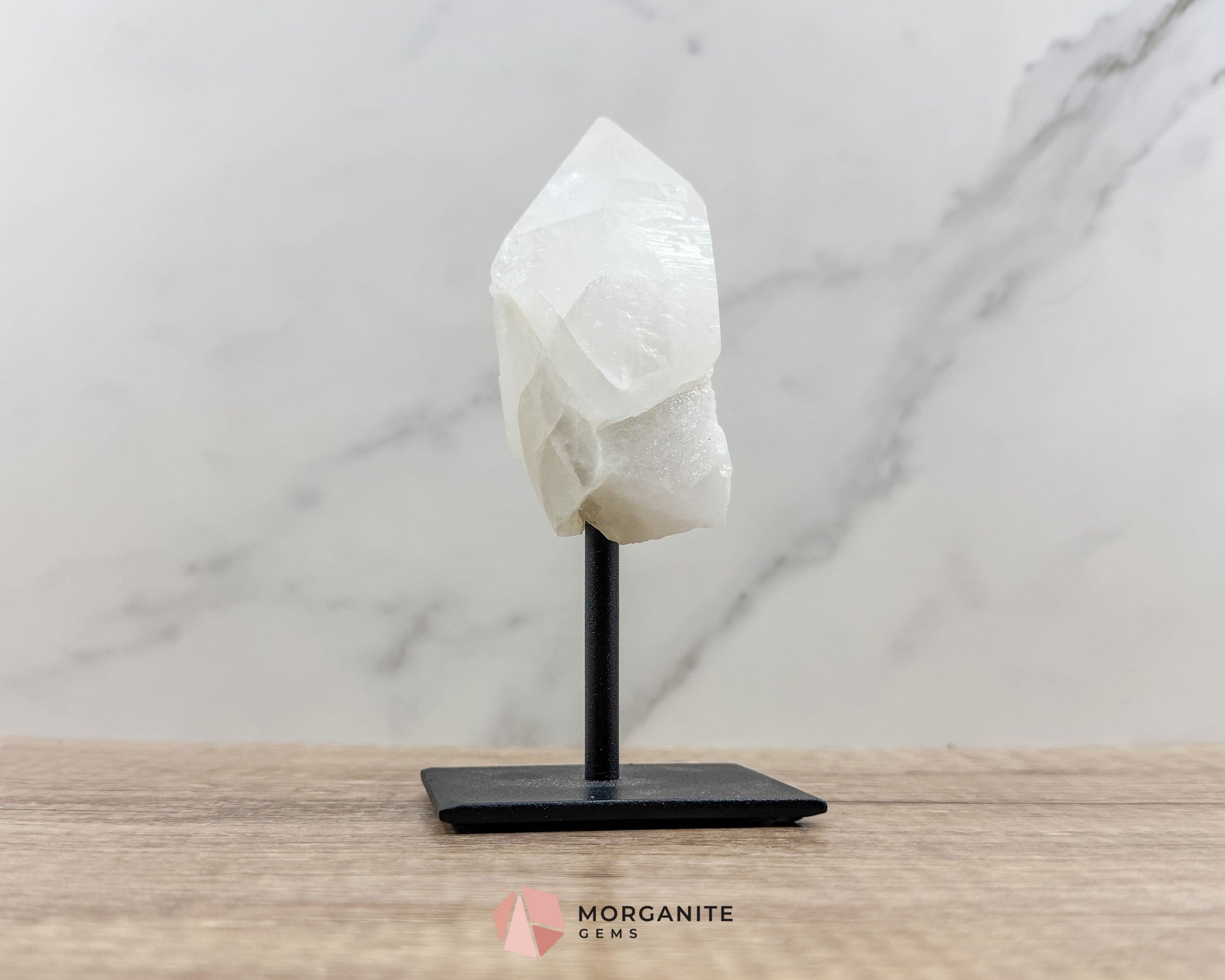 Clear Quartz Point on Metal Stand – Elegant Energy Amplifier for Home & Office-Morganite Gems