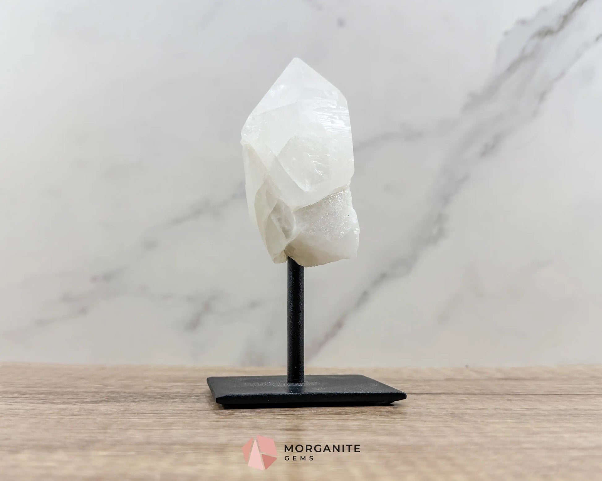 Clear Quartz Point on Metal Stand – Elegant Energy Amplifier for Home & Office-Morganite Gems