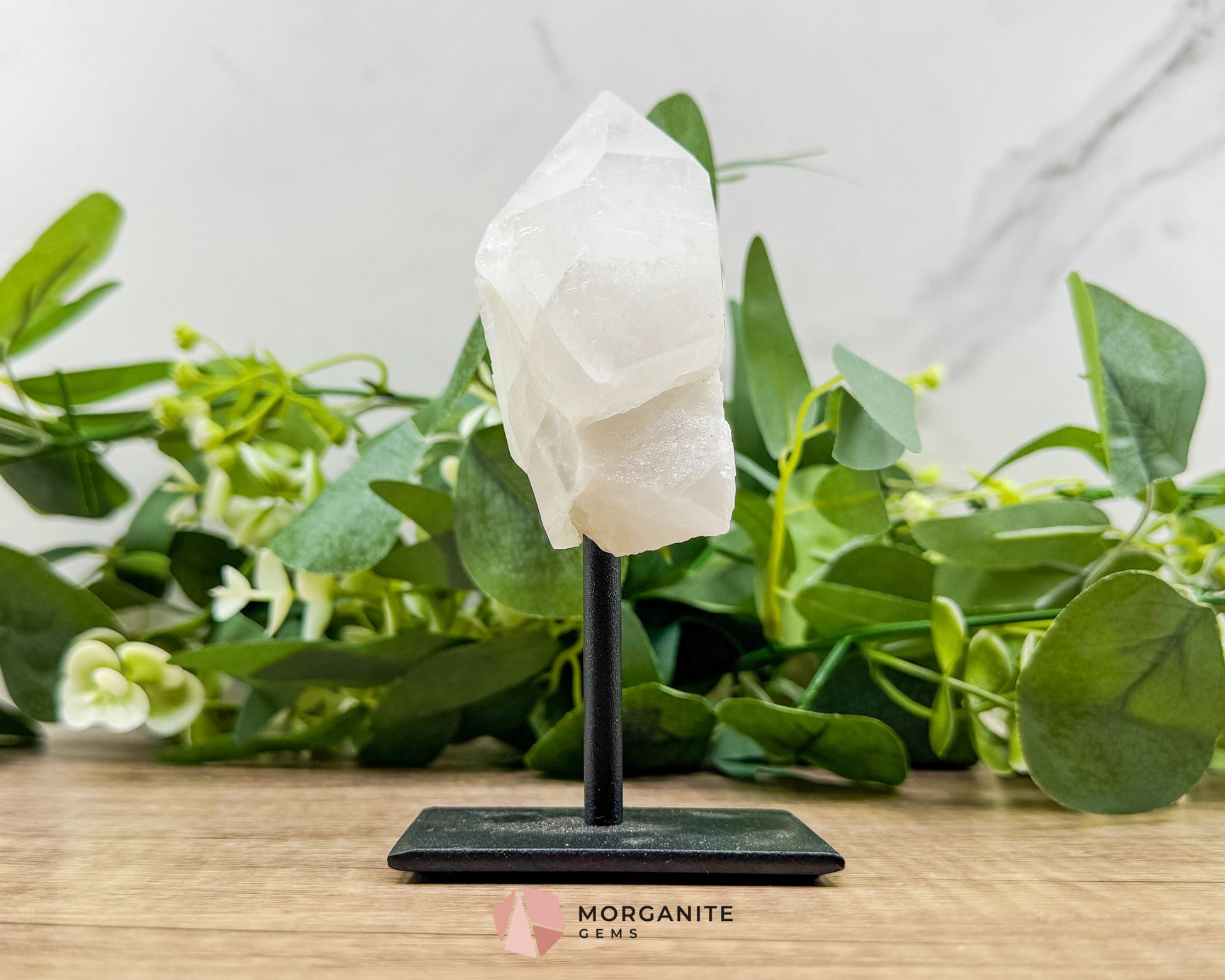 Clear Quartz Point on Metal Stand – Elegant Energy Amplifier for Home & Office-Morganite Gems