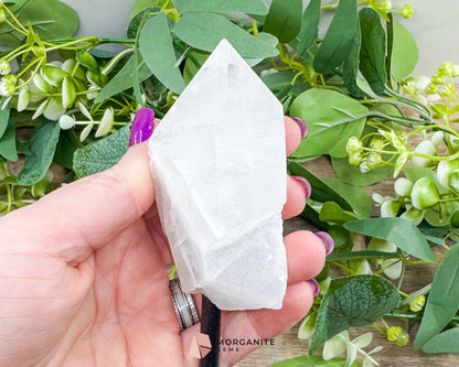 Clear Quartz Point on Metal Stand – Elegant Energy Amplifier for Home & Office-Morganite Gems