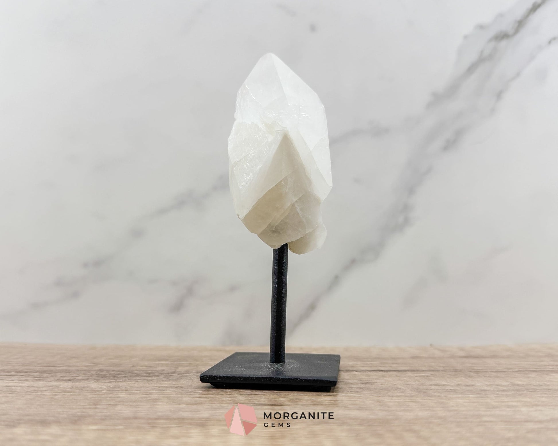 Clear Quartz Point on Metal Stand – Elegant Energy Amplifier for Home & Office-Morganite Gems