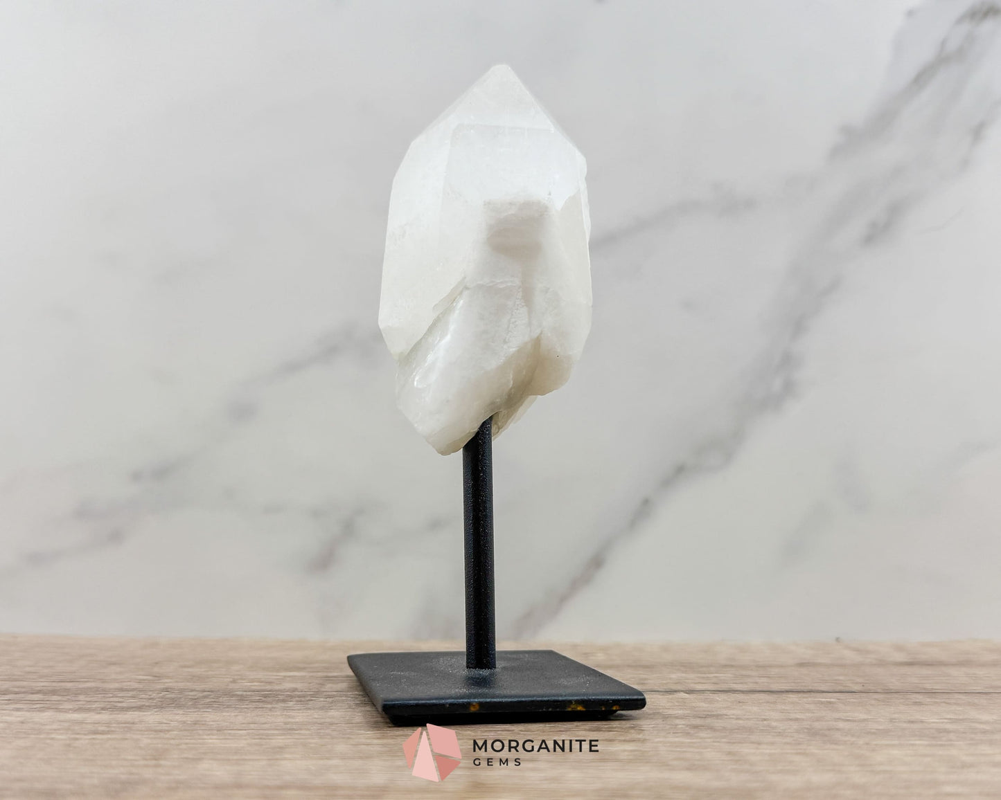 Clear Quartz Point on Metal Stand – Elegant Energy Amplifier for Home & Office-Morganite Gems