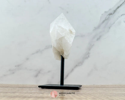 Clear Quartz Point on Metal Stand – Elegant Energy Amplifier for Home & Office-Morganite Gems