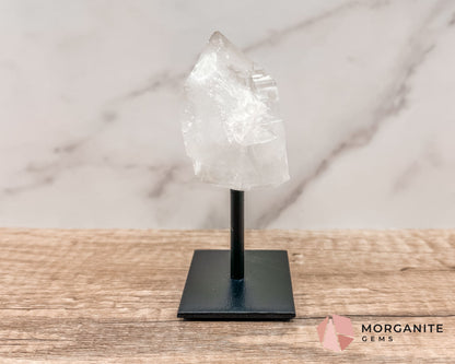 Clear Quartz Point on Metal Stand – Energy Amplifying Crystal for Clarity, Healing & Focus-Morganite Gems