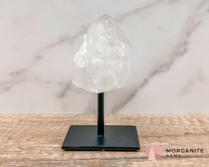 Clear Quartz Point on Metal Stand – Energy Amplifying Crystal for Clarity, Healing & Focus-Morganite Gems