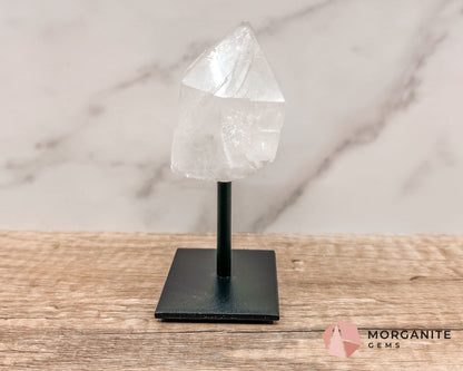 Clear Quartz Point on Metal Stand – Energy Amplifying Crystal for Clarity, Healing & Focus-Morganite Gems