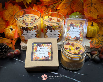 Fallen Leaves Candle Collection – Choose Size | Autumn Crystal Candle & Wax Melts | Apple Berry Cinnamon | Fall Decor