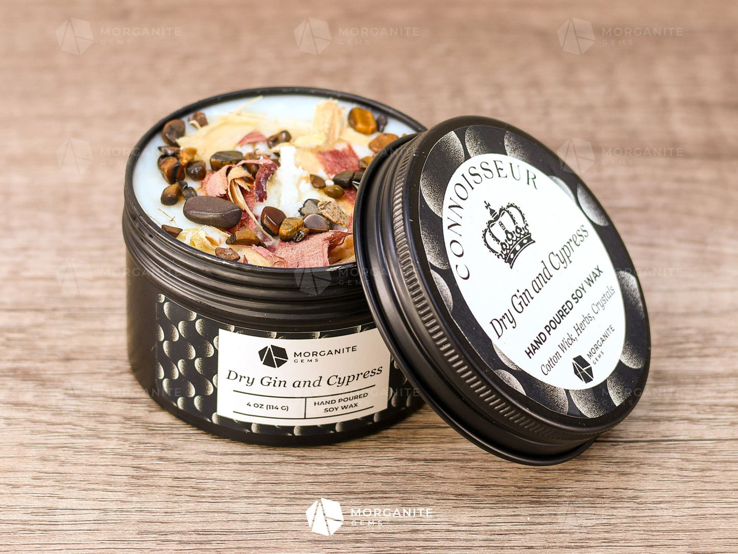 Connoisseur Candles for Men - Black Tin-Morganite Gems