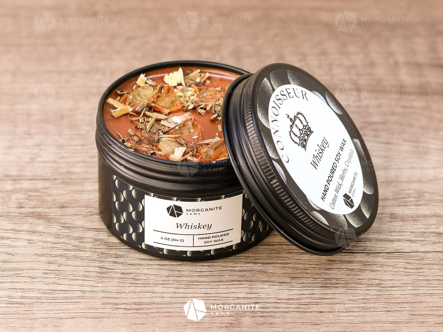 Connoisseur Candles for Men - Black Tin-Morganite Gems