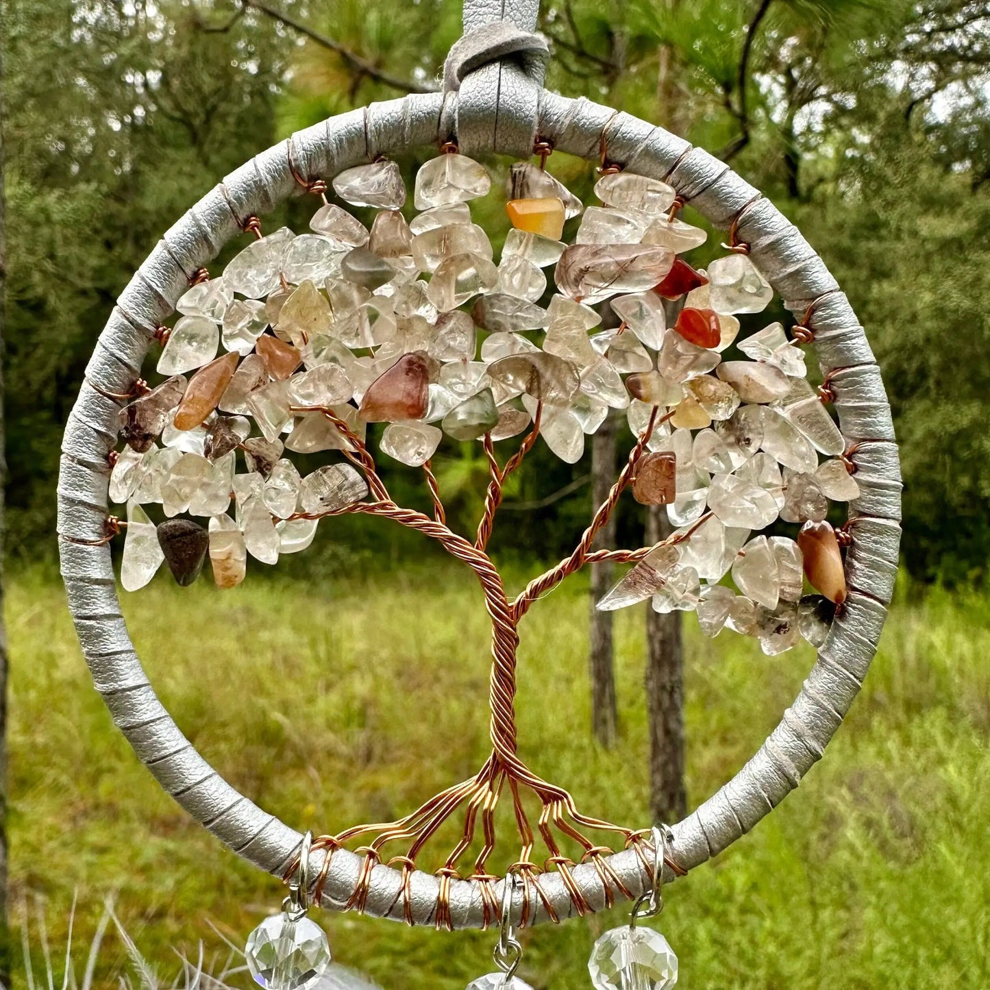 Handmade White Tree of Life Dreamcatcher with White Feathers - Rearview Mirror Hanging or Wall Hanging -- Quick Ship!