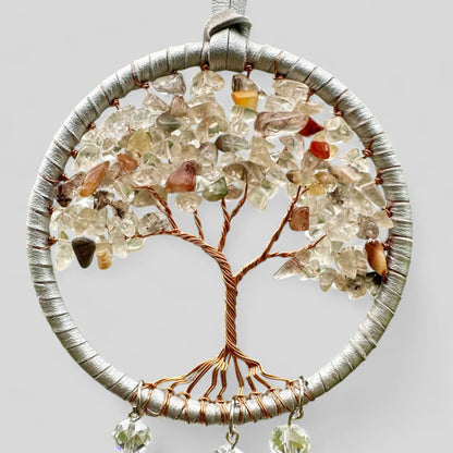 Handmade White Tree of Life Dreamcatcher with White Feathers - Rearview Mirror Hanging or Wall Hanging -- Quick Ship!