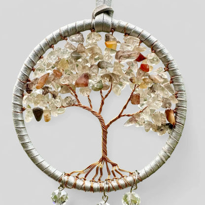 Handmade White Tree of Life Dreamcatcher with White Feathers - Rearview Mirror Hanging or Wall Hanging -- Quick Ship!