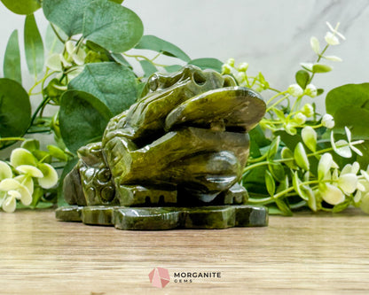 Dark Green Jade Feng Shui Money Frog Statue – Symbol of Wealth & Prosperity Abundance - Metaphysical Crystals