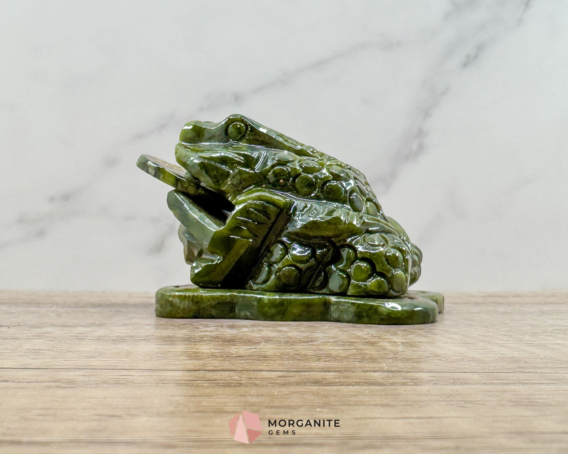 Dark Green Jade Feng Shui Money Frog Statue – Symbol of Wealth & Prosperity Abundance - Metaphysical Crystals