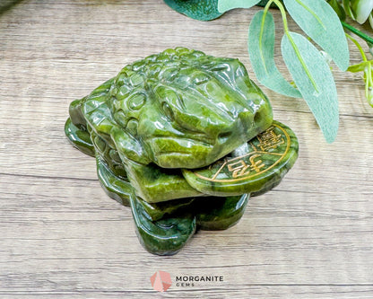 Dark Green Jade Feng Shui Money Frog Statue – Symbol of Wealth & Prosperity Abundance - Metaphysical Crystals