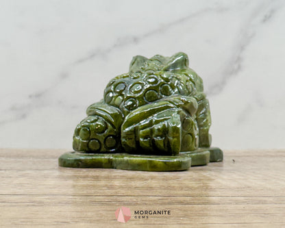 Dark Green Jade Feng Shui Money Frog Statue – Symbol of Wealth & Prosperity Abundance - Metaphysical Crystals