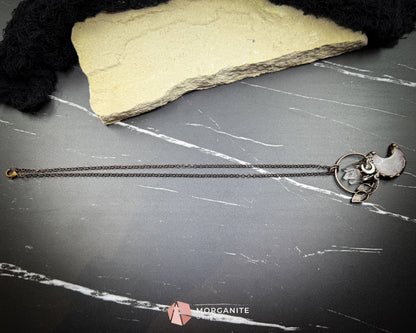 Clear Crystal Moon & Plant Pendant Necklace – Copper Gemstone Jewelry - Jewelry