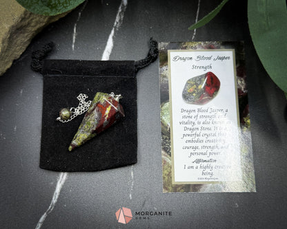 Dragon Blood Jasper Pendulum for Strength Vitality & Protection - Metaphysical Crystals