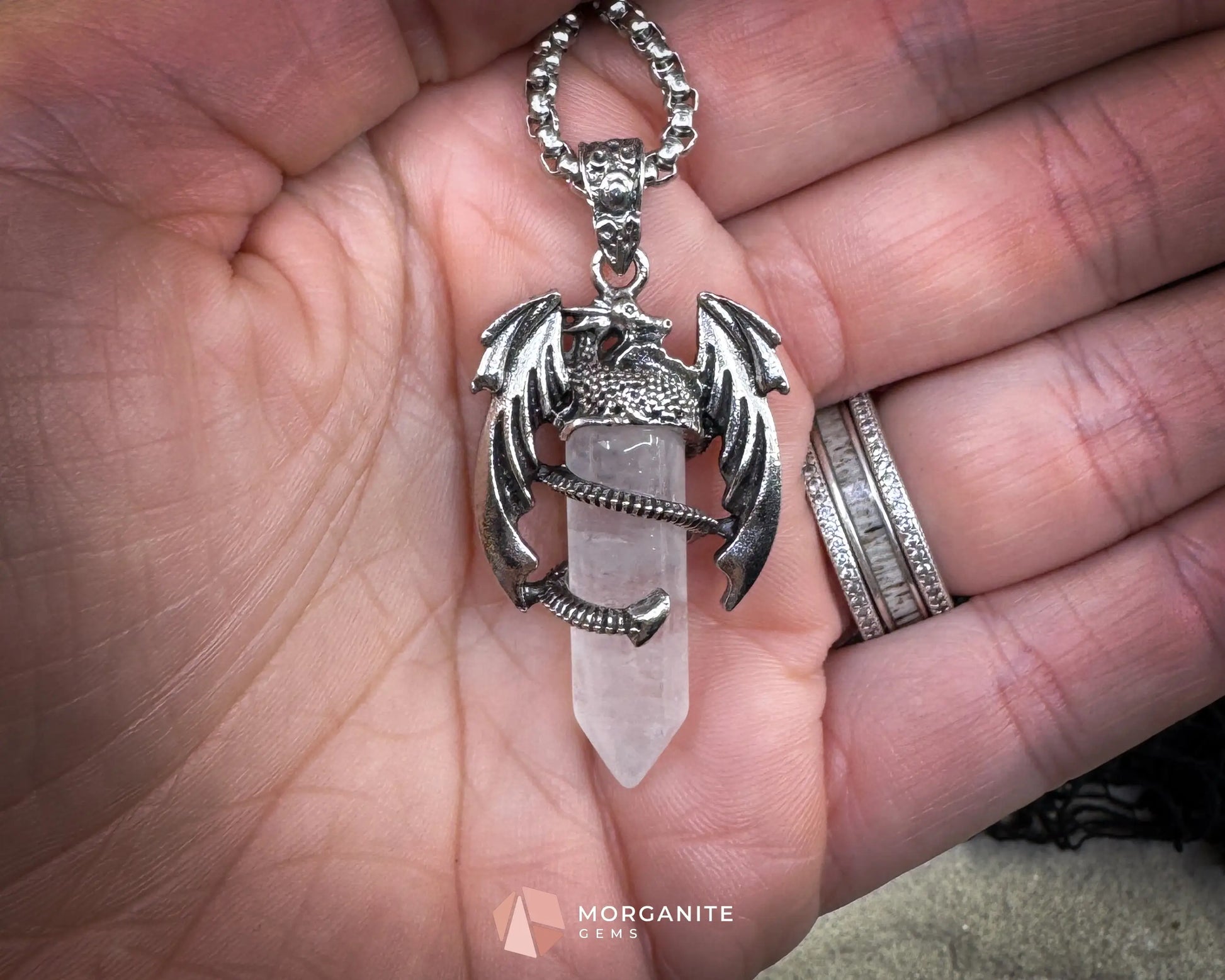 Clear Crystal Dragon Pendant Necklace – Fantasy Amulet on 60cm Chain - Crystal Necklaces