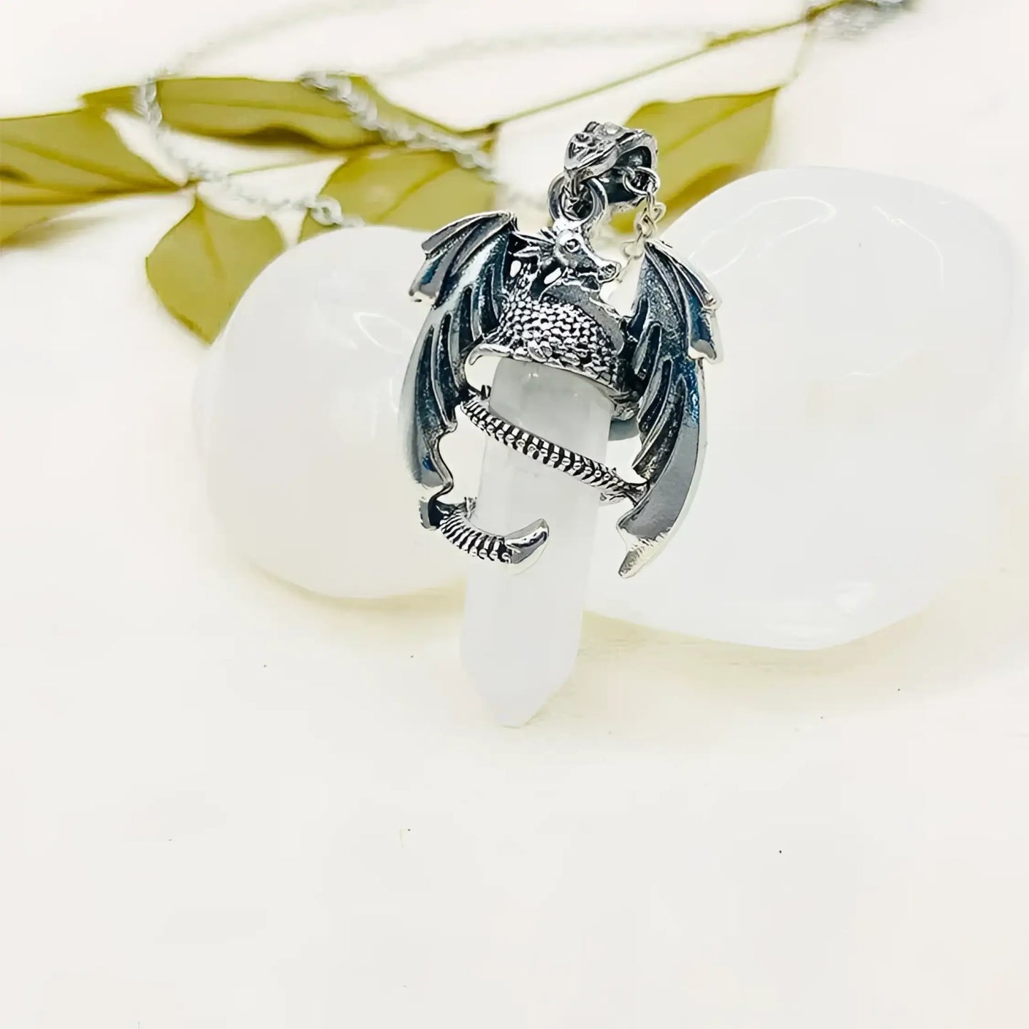 Healing Crystal Dragon Pendant - White Crystal