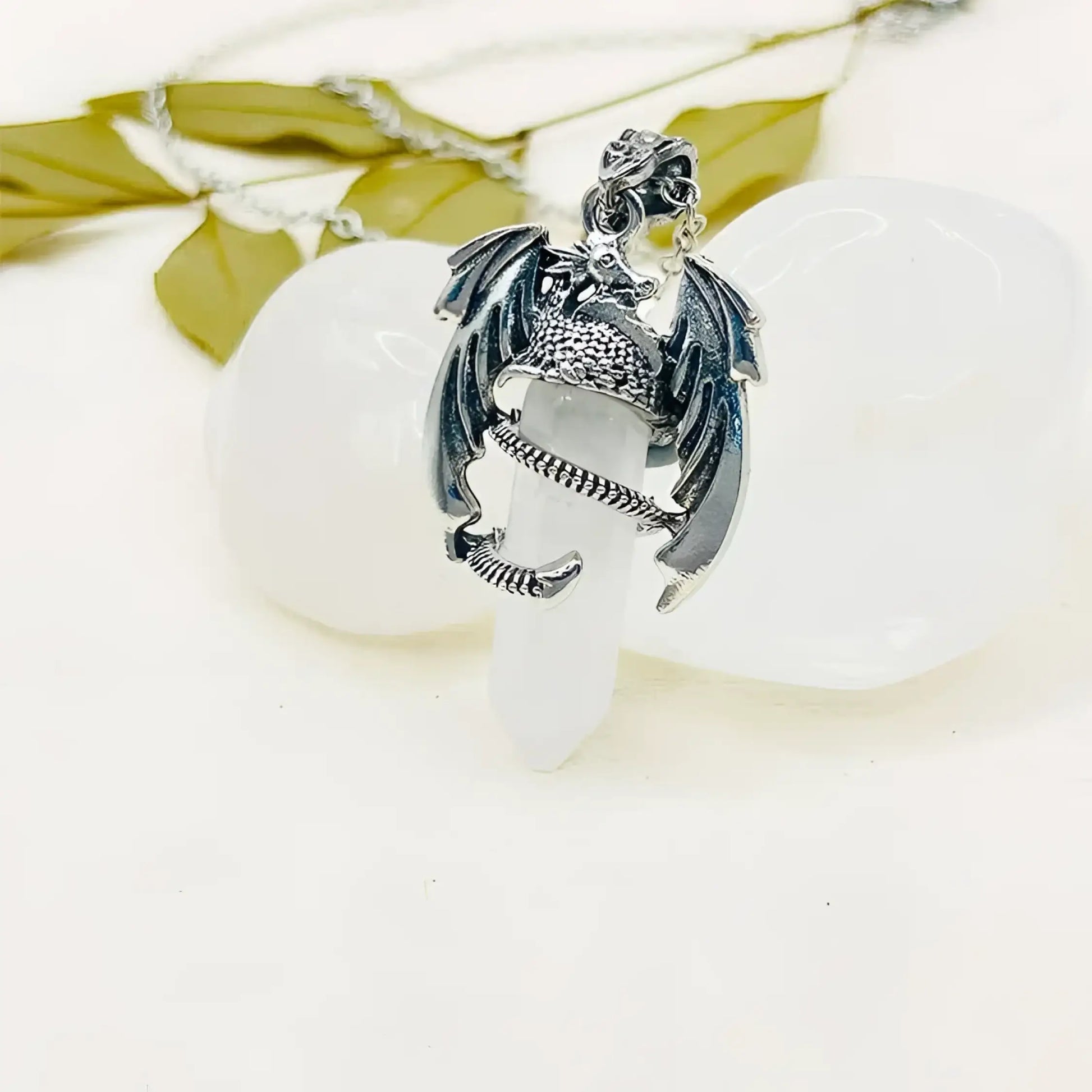 Healing Crystal Dragon Pendant - White Crystal