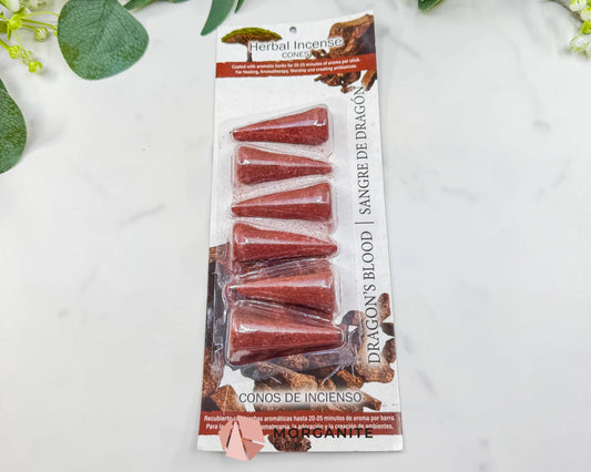 Dragon’s Blood Herbal Incense Cones (6pk) – Sacred Resin Aromatic Cones for Protection & Healing - Incense