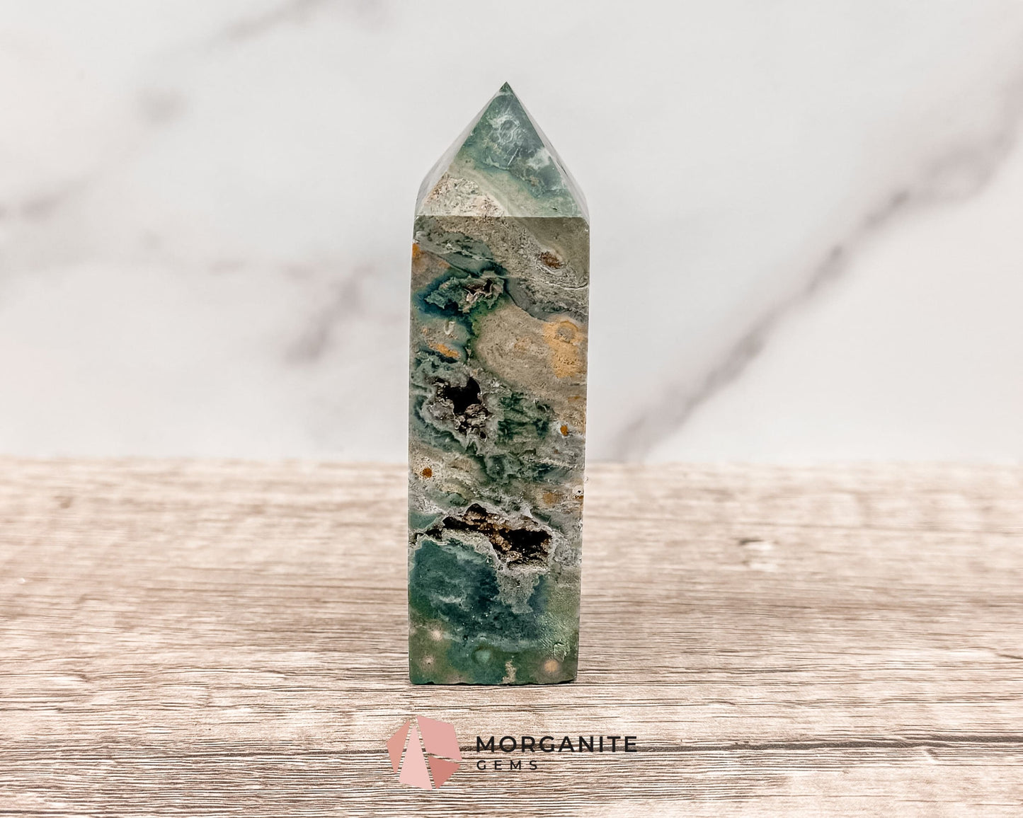 Druzy Ocean Jasper Towers – Polished Crystal Obelisk for Healing and Positive Energy-Morganite Gems