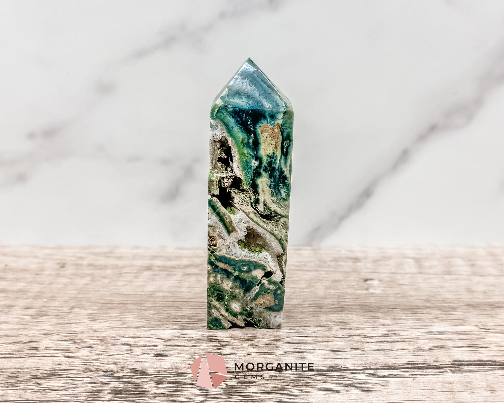 Druzy Ocean Jasper Towers – Polished Crystal Obelisk for Healing and Positive Energy-Morganite Gems