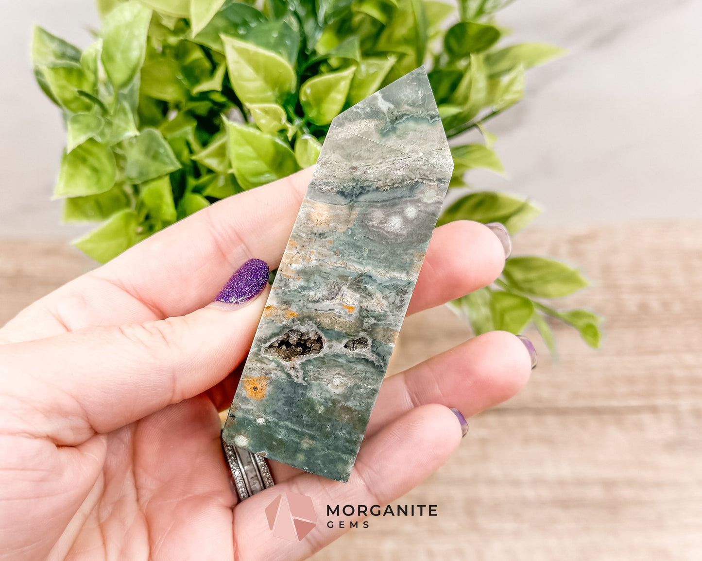 Druzy Ocean Jasper Towers – Polished Crystal Obelisk for Healing and Positive Energy-Morganite Gems