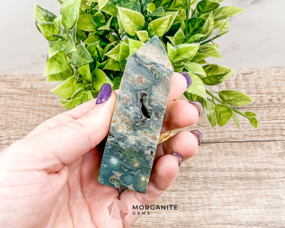 Druzy Ocean Jasper Towers – Polished Crystal Obelisk for Healing and Positive Energy-Morganite Gems