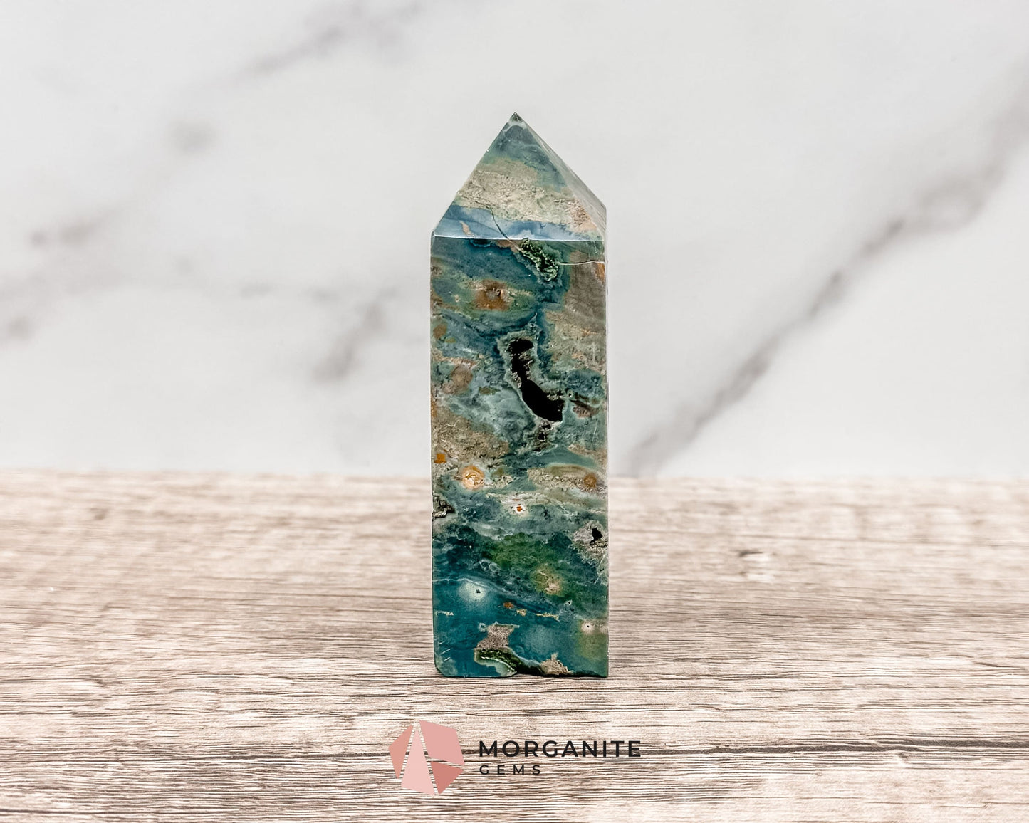 Druzy Ocean Jasper Towers – Polished Crystal Obelisk for Healing and Positive Energy-Morganite Gems