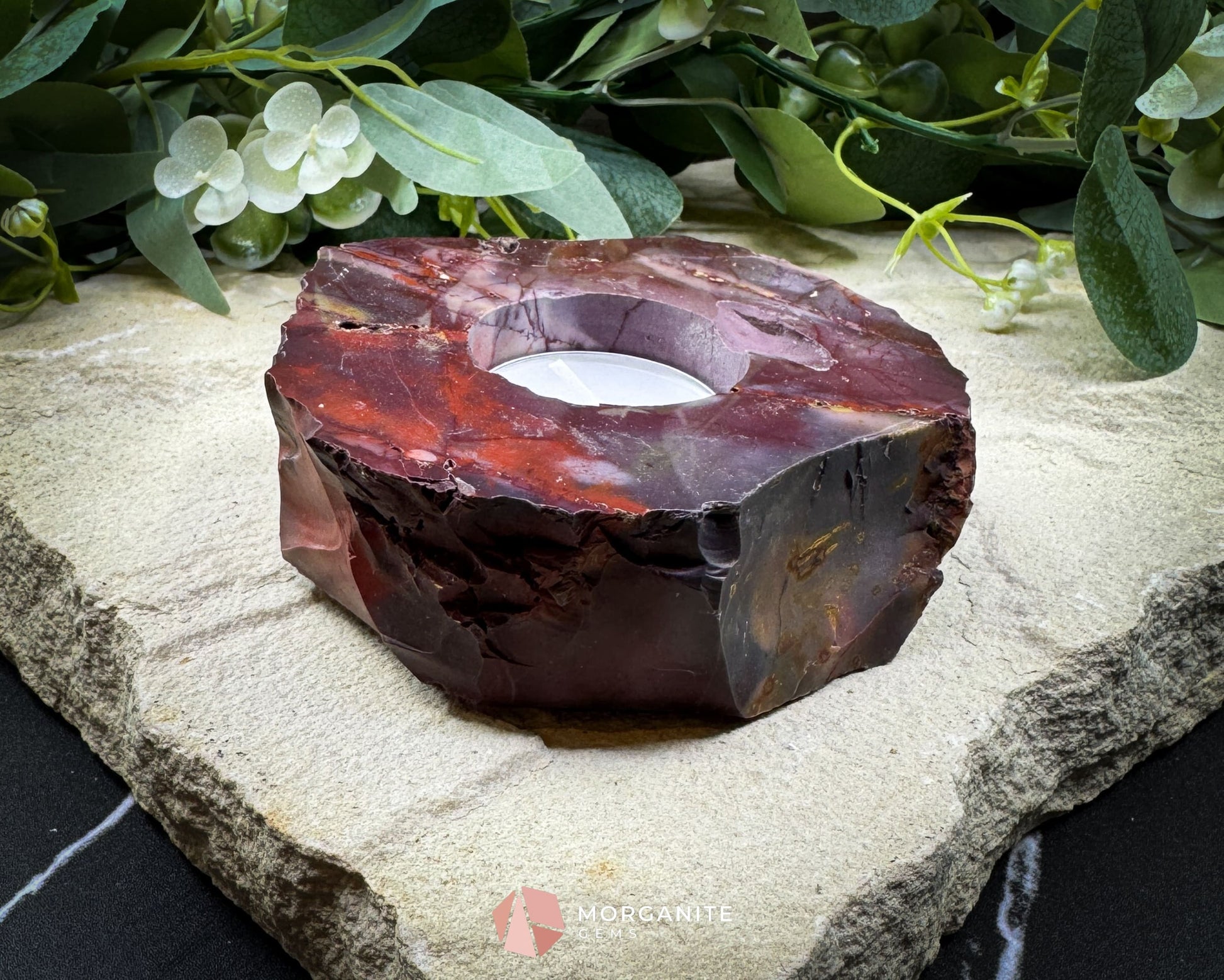 Earth-Toned Mookaite Candle Holder – Raw Meets Refined No.2 - Home & Living