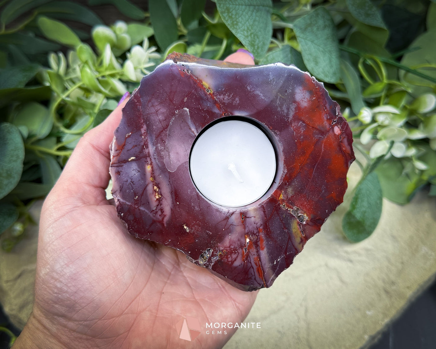 Earth-Toned Mookaite Candle Holder – Raw Meets Refined No.2 - Home & Living