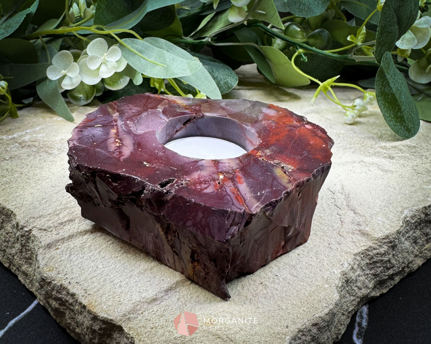 Earth-Toned Mookaite Candle Holder – Raw Meets Refined No.2 - Home & Living