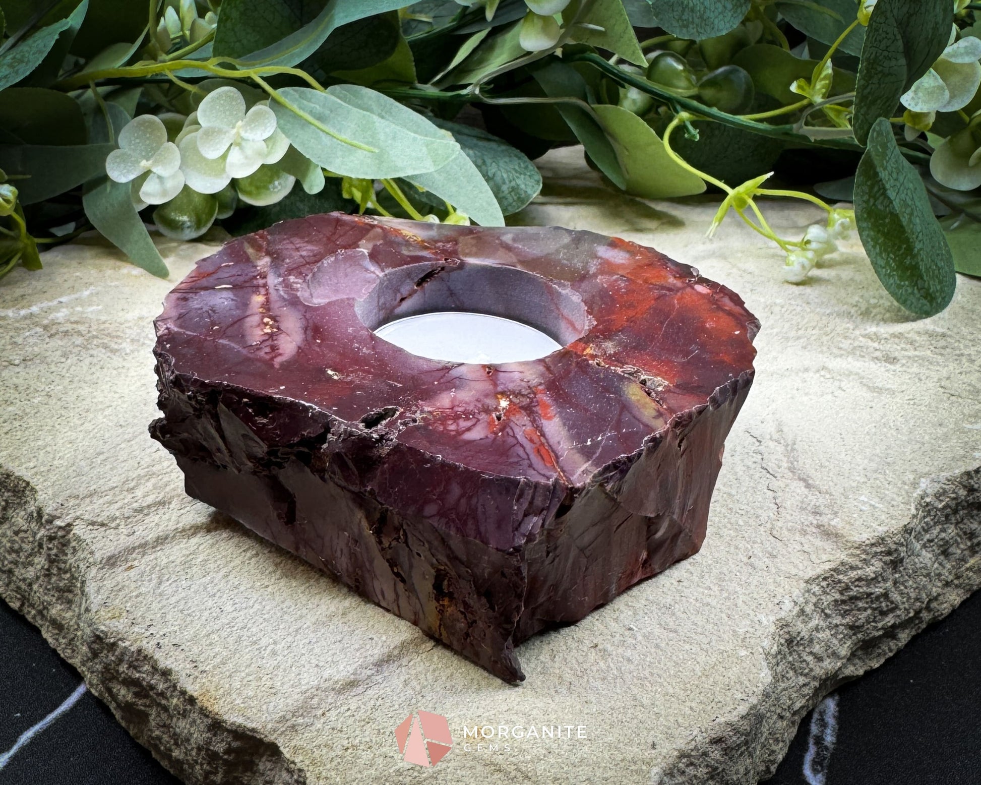 Earth-Toned Mookaite Candle Holder – Raw Meets Refined No.2 - Home & Living