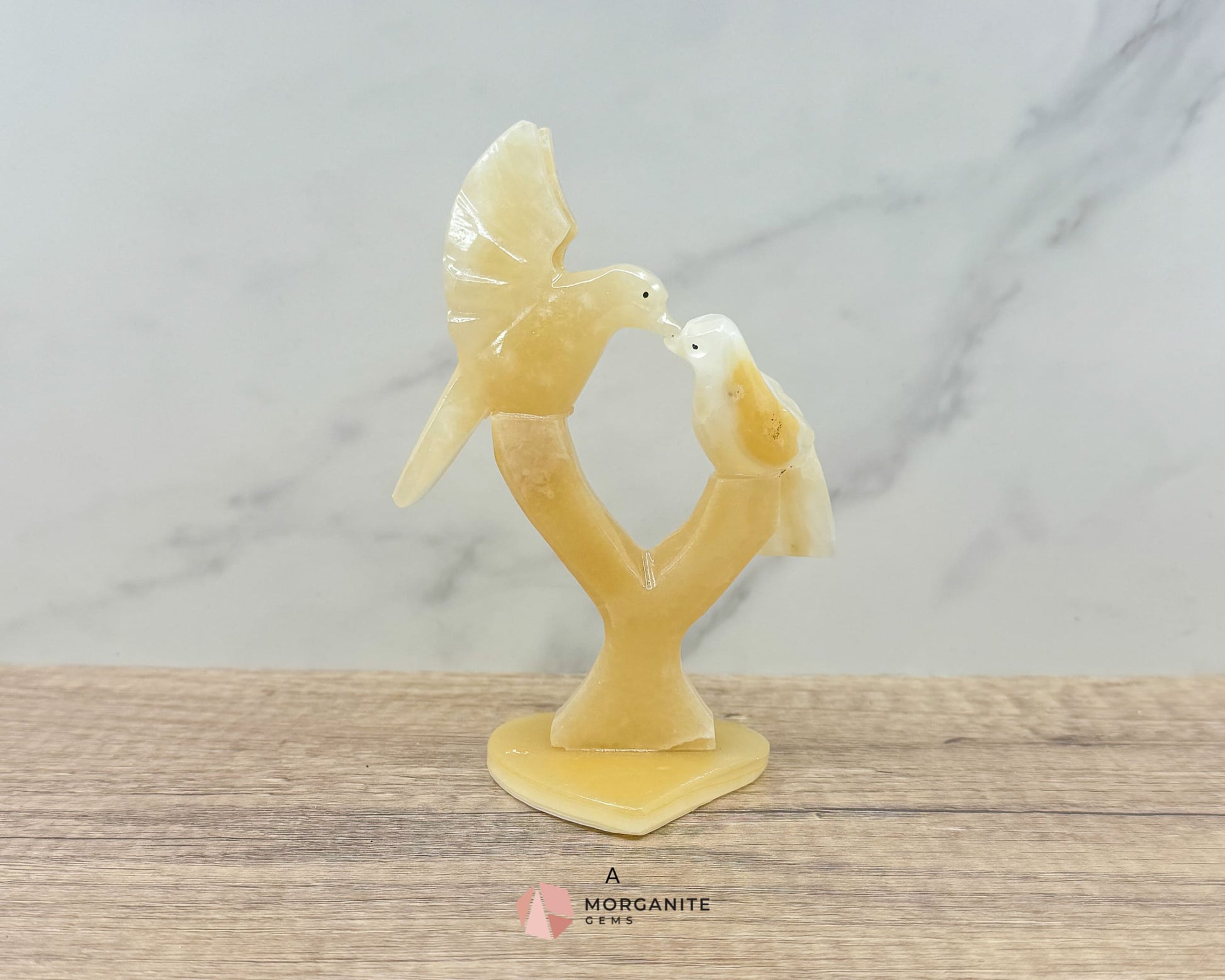 Elegant Onyx Dove Tree Sculpture – Symbol of Love and Serenity-Morganite Gems