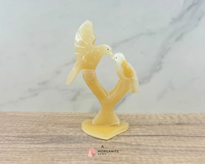 Elegant Onyx Dove Tree Sculpture – Symbol of Love and Serenity-Morganite Gems