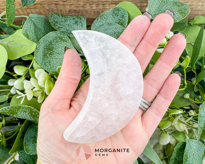 Engraved Selenite Crescent Moon 3.6’’ Celestial Satin Spar Crystal for Intuition Cleansing & Altar Decor - Metaphysical