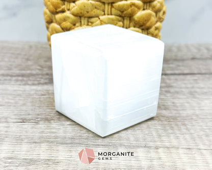 Extra Quality Selenite Polished Cube – A Radiant Energy Cleansing Crystal-Morganite Gems