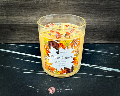 Fallen Leaves Candle – 8 oz Autumn Scented Soy Candle with Crystals & Dried Leaves | Cinnamon Apple Citrus | Fall Decor
