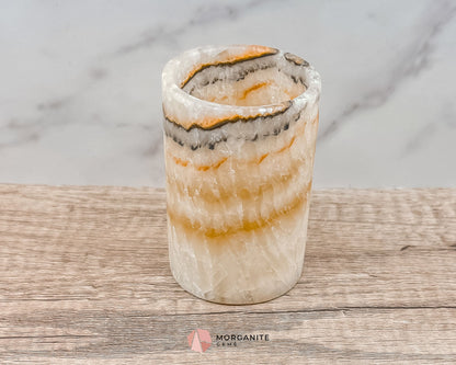 Fire & Ice Onyx Tumbler – Striking Natural Stone Vessel for Decor & Multi-Purpose Use-Morganite Gems