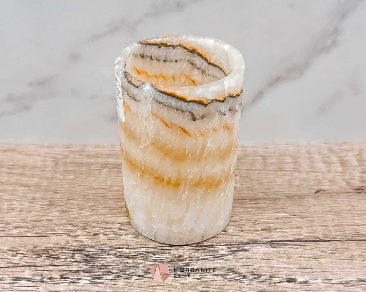 Fire & Ice Onyx Tumbler – Striking Natural Stone Vessel for Decor & Multi-Purpose Use-Morganite Gems