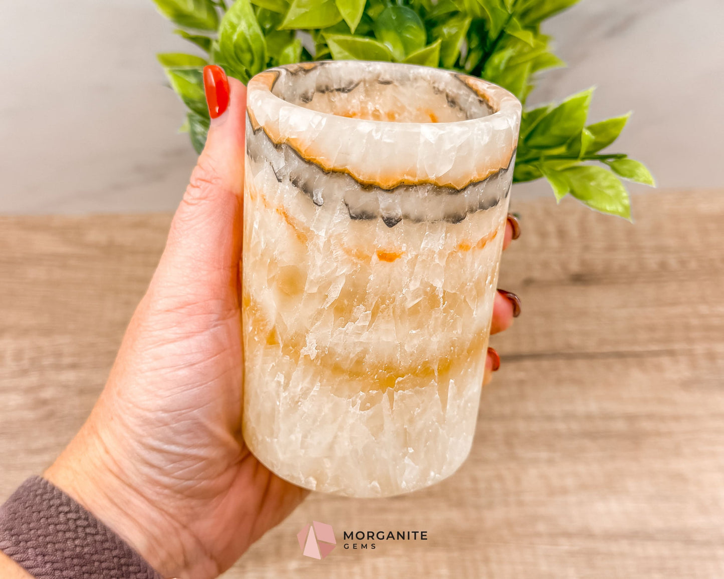 Fire & Ice Onyx Tumbler – Striking Natural Stone Vessel for Decor & Multi-Purpose Use-Morganite Gems