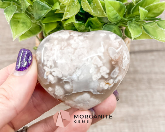 Flower Agate Heart – Stone of Growth and Self-Discovery for Emotional Healing and Inner Peace-Morganite Gems