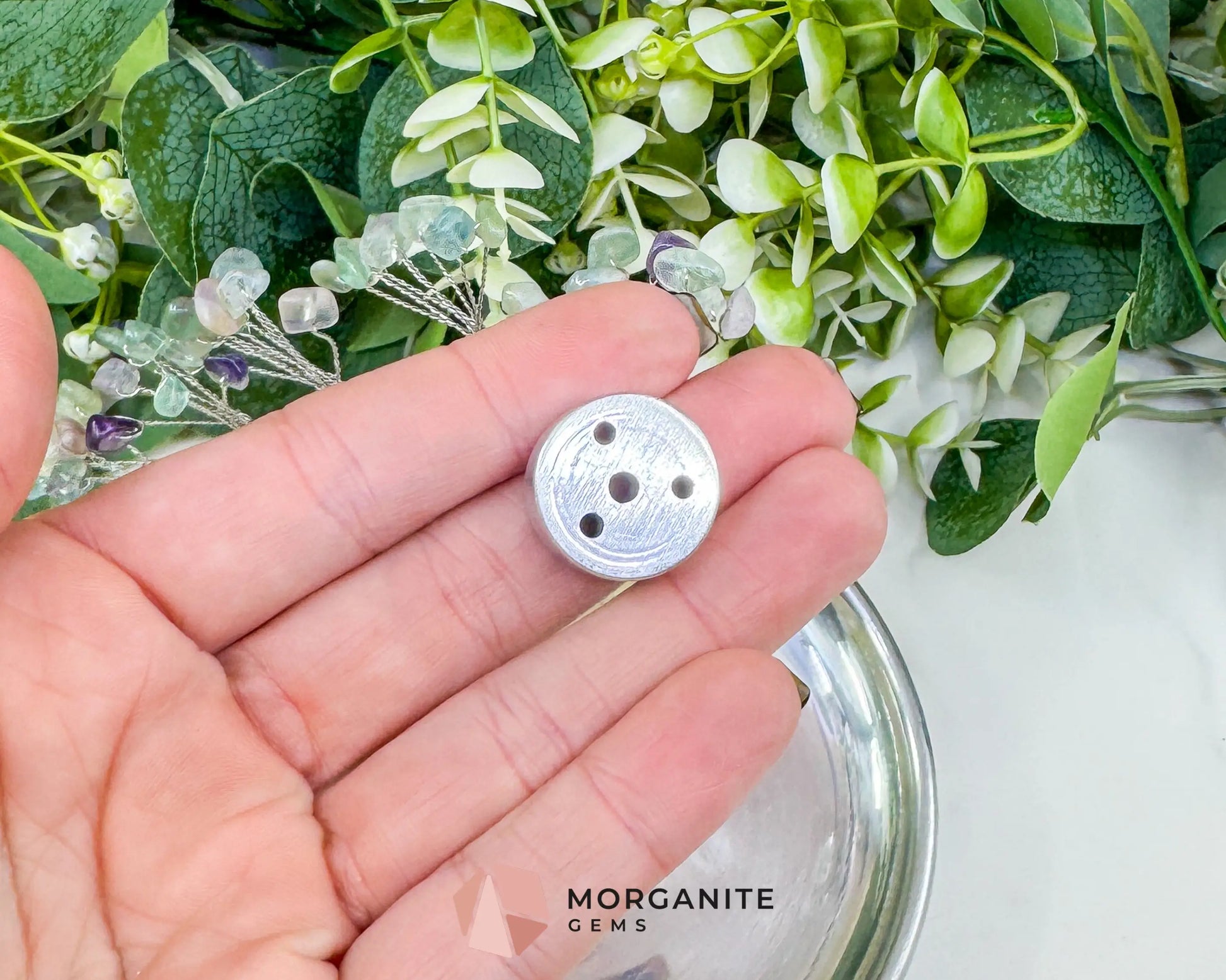 Fluorite Gemstone Tree Incense Holder – Silver Smudge Stick Station for Intuition & Mental Clarity - Incense